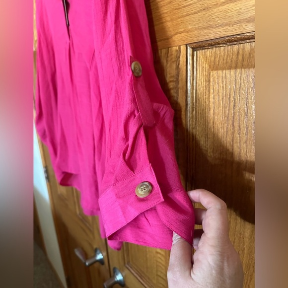 Hot Pink Top with button Sleeves - Picture 5 of 5